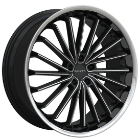 22" Ravetti Wheels M14 Black Milled with Stainless Lip Rims