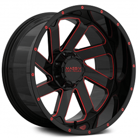 20" Massiv Off-Road Wheels OR4 Gloss Black with Red Milled Rims