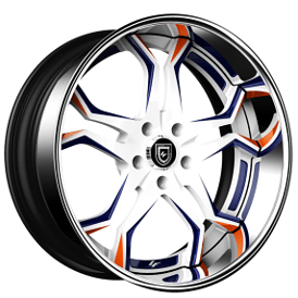 20" Staggered Lexani Forged Wheels LF-752 Opal White with Blue and Orange Accents with Chrome Lip Rims