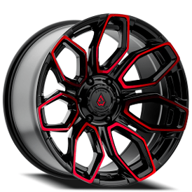 22" Arena Wheel Co A116 Cobra Gloss Black Machined with Red Tint Off-Road Rims 