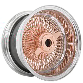 14x6" LA Wire Wheels Reverse 100-Spoke Straight Lace Chrome with Rose Gold Center Heavy Duty Knock-Off Rims