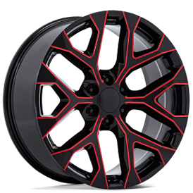 24" Performance Replicas Wheels PR177 Gloss Black with Red Milled Rims