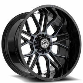 22" XF Off-Road Wheels  XF-235 Gloss Black with Titanium Machined Double Dark Rims 