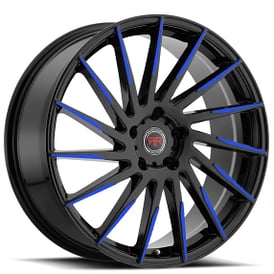 20" Revolution Racing Wheels RR15 Black with Blue Tips Rims