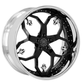21" Staggered Lexani Forged Wheels LF-782 Agia Gloss Black with Crystal Inserts Face with Chrome Lip Rims