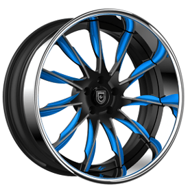 26" Lexani Forged Wheels LF-747 Viper Black with Blue and Grey Accents Face and Chrome Lip Rims