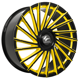22" Staggered Lexani Wheels Wraith-XL Custom Gloss Black with Yellow Accents Rims