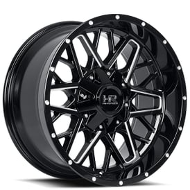 20" Hardrock Wheels H714 Bomber Gloss Black Milled Off-Road Rims