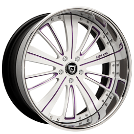 24" Lexani Forged Wheels LF-708 Gloss White with Purple Accents Face with Chrome Lip Rims