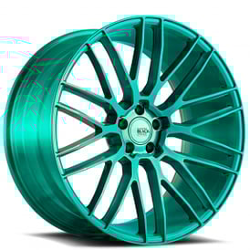 20" Staggered Savini Wheels Black Di Forza BM13 Custom Brushed Teal Rims