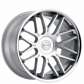 20" Staggered Blaque Diamond Wheels BD-27 Silver Machined with Chrome SS Lip Rims 