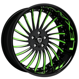 26" Lexani Forged Wheels LF-712 Black with Green Accents Face and Lettering on Lip Rims