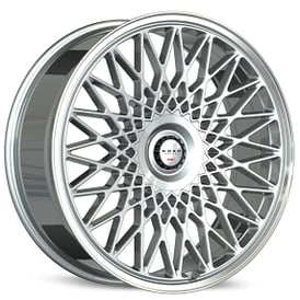 24" Staggered Koko Kuture Wheels Classica Gloss Silver with Polished Lip Flow Formed Spindle Cap Rims