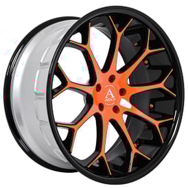 22" Staggered Azad Wheels AZ99 Custom Gloss Black with Mango Orange Face Accents Rims