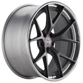 24" Staggered HRE Wheels S101 Satin Charcoal Center with Polished Clear Outer and Gloss Silver Inner Forged Rims