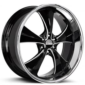 24" Strada Wheels Old Skool Gloss Black Milled SS Lip Rims 
