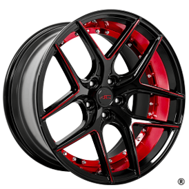 20" Staggered AC Wheels Divino Gloss Black with Red Milled and Inner Deep Concave Rims
