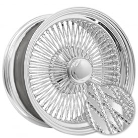 15x7" LA Wire Wheels Standard Diamond Cut 100-Spoke Straight Lace Chrome Rims 
