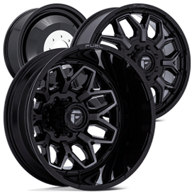 22" Fuel Wheels D875 Flux Dually Gloss Black Brushed Face and Gray DDDT Off-Road Rims