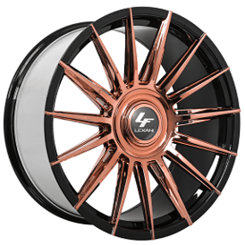 24" Staggered Lexani Wheels Lotus-XL Custom Rose Gold over Chrome with Gloss Black Lip Rims  