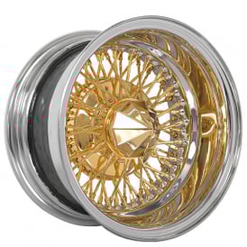 14x7" LA Wire Wheels Reverse 72-Spoke Cross Lace Chrome with American Gold Plating Center Rims 