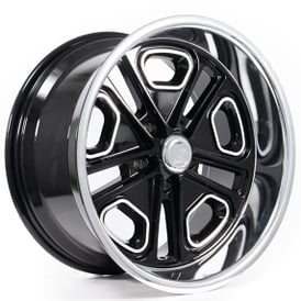 17" Resto Wheel Co R102 Del Ray Gloss Black Center with Milled Window and Diamond Cut Lip Rims  