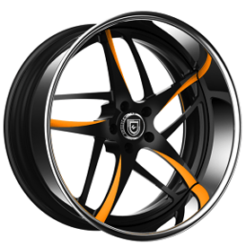 20" Staggered Lexani Forged Wheels LF-746 Bavaria Black with Orange Accents Face with Chrome Lip Rims