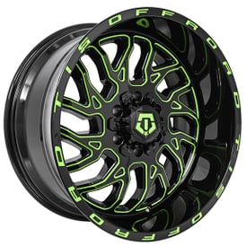 20" TIS Wheels 544BGM Custom Gloss Black with Green Milled Crossover Rims   