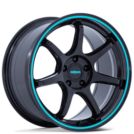 19" Staggered Rotiform Wheels RC208 BPU Gloss Black with Teal Stripe Rims