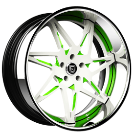 19" Lexani Forged Wheels LF-749 Nirvana White with Green Accents and Chrome Lip Rims