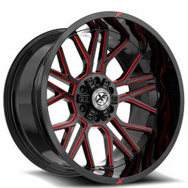 20" XF Off-Road Wheels XF-235 Gloss Black with Red Milled Rims  