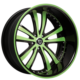 22" Staggered Lexani Forged Wheels LF-710 Black with Green Accents and Pin Stripe Lip Rims