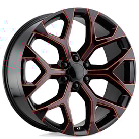 24" Performance Replicas Wheels PR176 Gloss Black Red Milled Rims