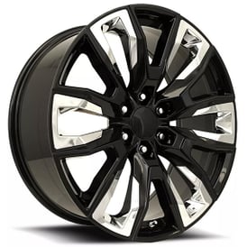 24" GM Split 6 Spoke Wheels FR 207 Gloss Black with Chrome Inserts OEM Replica Rims