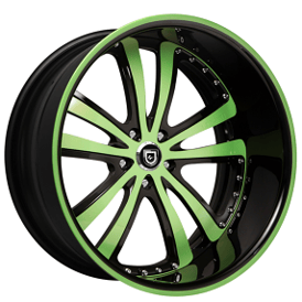 24" Lexani Forged Wheels LF-710 Black with Green Accents and Pin Stripe Lip Rims