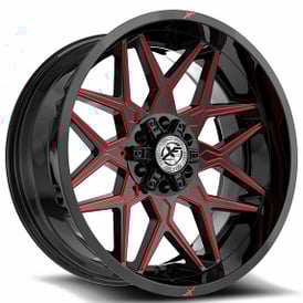 17" XF Off-Road Wheels XF-238 Gloss Black with Red Milled Rims