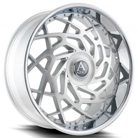 24" Azad Wheels AZ Reign Brushed Silver with Chrome SS Lip Floating Cap Rims