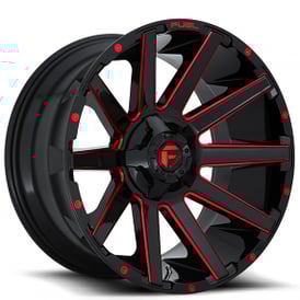 22" Fuel Wheels D643 Contra Gloss Black with Red Milled Crossover Rims