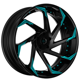 21" Lexani Forged Wheels LZ-117 Gloss Black with Tilt Blue Tips and Rivets Rims