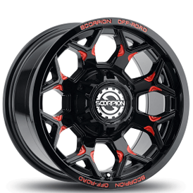 17" Scorpion Wheels Defender Gloss Black with Red Milled Off-Road Rims