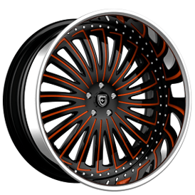 24" Lexani Forged Wheels LF-728 Gemini Black with Orange Accents Face with Chrome Lip Rims
