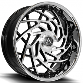 22" Azad Wheels AZ Reign Gloss Black with Chrome SS Lip Floating Cap Rims