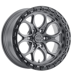 17" Weld Off-Road Wheels Ledge 6 W107 Satin Gunmetal with Satin Black Ring Rotary Forged Rims