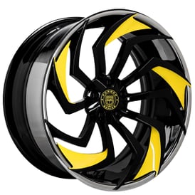 22" Lexani Forged Wheels LZ-772 Shadow Gloss Black with Yellow Accents Face with Chrome Lip Rims