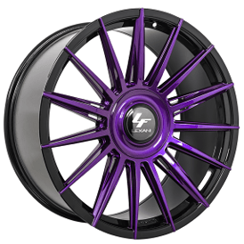 22" Staggered Lexani Wheels Lotus-XL Custom Gloss Black with Purple Face Rims