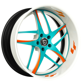 24" Lexani Forged Wheels LF-746 Bavaria White with Teal and Orange Rims