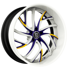20/21" Lexani Forged Wheels LF-745 Calypso White with Dark Purple and Yellow Accents Rims 