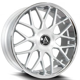 24" Azad Wheels AZV02 Brushed Silver with SS Lip Floating Cap Rims
