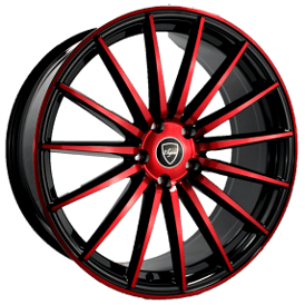 20" Elegant Wheels E007 Gloss Black with Candy Red Face Rims
