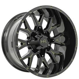 22" Hardrock Wheels H500 Affliction Xposed Gloss Black with Custom Army Green Accents 